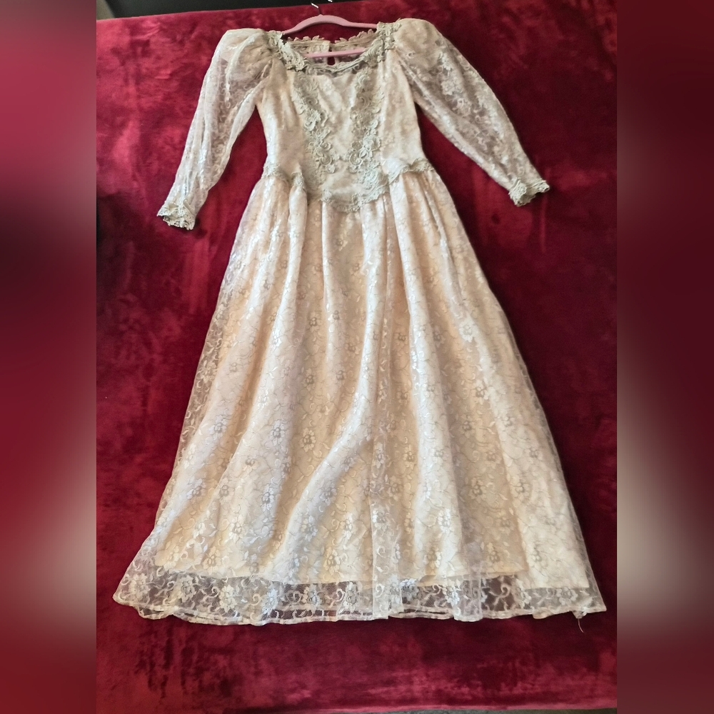 1980s Cachet by Bari Protas blush pink lace Victorian revival dress